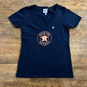 Majestic Fan Fashion Houston Astros Baseball Womens V-Neck Navy Blue Shirt XL